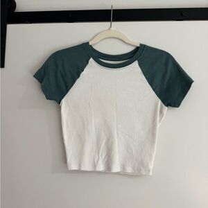 Hollister Forest Green and White Raglan Crop Tee